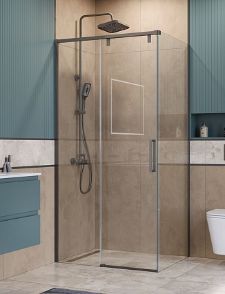 Душевой уголок BelBagno SOFT_CLOSE-1-AH-1-100/90-C-GM 100x90 прозрачный, оружейная сталь Душевой уголок BelBagno SOFT_CLOSE-1-AH-1-100/90-C-GM 100x90 прозрачный, оружейная сталь