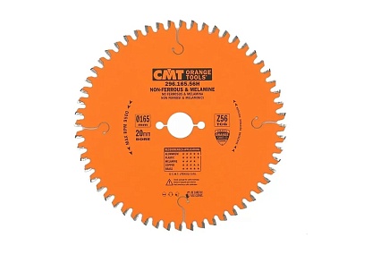 Диск пильный по цветным металлам и ПВХ 165x20x2.2/1.6 мм, -6°, TCG, Z=56 CMT 296.165.56H