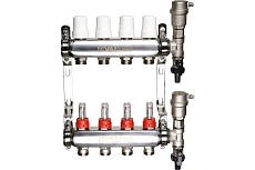 Коллекторная группа Valtec 1x4 выходов евроконус 3/4&quot; нержавеющая сталь со встроенными расходомерами в сборе VTc.589.EMNX.0604