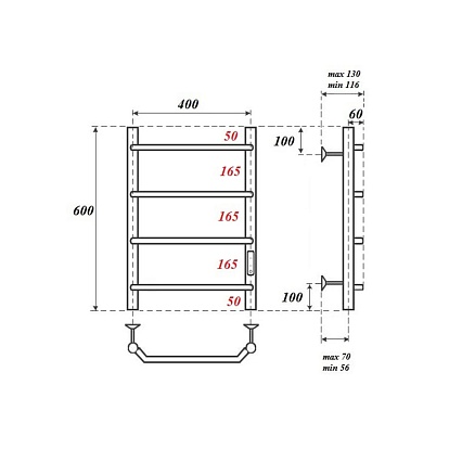 Полотенцесушитель электрический Point PN06846 П4 40x60 диммер справа, хром