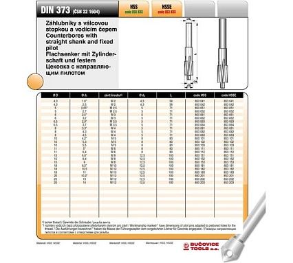 Цековка (4.2/10х80 мм; 180 гр.; M5; HSSE) Bucovice Tools 853101