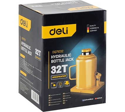 Домкрат бутылочный гидравлический 32т DQ71032 (высота подъема 260-430мм) Deli 130448