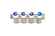Коллектор НВ 3/4 4х3/4EK Н 40мм никелированный с вентилями Uni-Fitt 402N3340