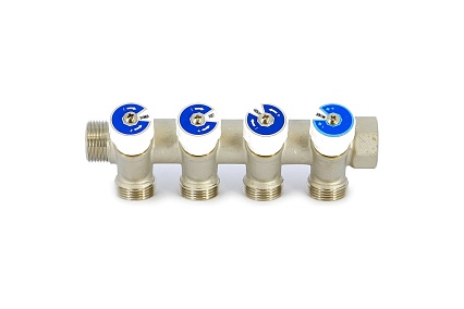 Коллектор НВ 3/4 4х3/4EK Н 40мм никелированный с вентилями Uni-Fitt 402N3340