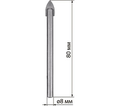 Сверло по стеклу и керамике Рубин (8х80 мм, 2 грани, ц/х) TDM ELECTRIC SQ1091-0102