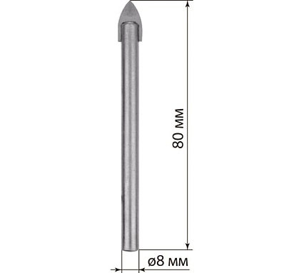 Сверло по стеклу и керамике Рубин (8х80 мм, 2 грани, ц/х) TDM ELECTRIC SQ1091-0102