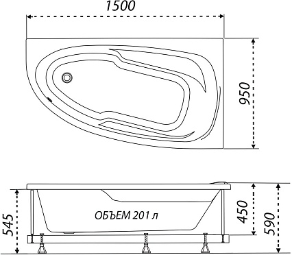 Акриловая ванна Тритон Мадрид 150x95 см L