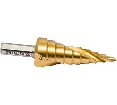 Сверло ступенчатое по стали (4-20 мм, 9 ступеней, HSS-G M2 TIN, хвостовик 8 мм) Профоснастка № 3313 30106013