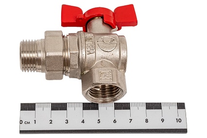 Шаровой кран Valfex PREMIUM для воды, угловой, с американкой, 1/2" ВР/НР, бабочка VF.269.NB1.012.PREMIUM