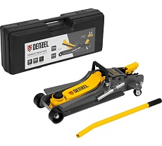 Домкрат гидравлический подкатной Denzel с фиксатором, 2,5 т, 85-385 мм, в пласт. кейсе 51233