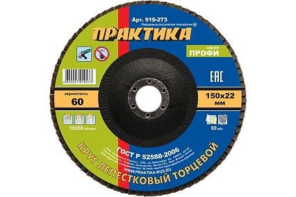 Круг лепестковый шлифовальный (150х22 мм; Р 60) Практика 919-273