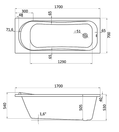 Акриловая ванна Santek Тенерифе XL 170x70