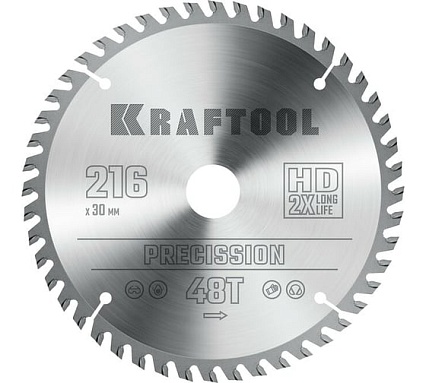 Пильный диск по дереву Kraftool Precision 216x30 мм, 48Т 36952-216-30