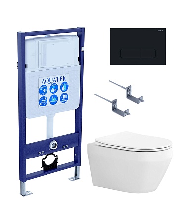 Подвесной унитаз SET Aquatek Лея Т-017 4в1, кнопка черный матовый Подвесной унитаз SET Aquatek Лея Т-017 4в1, кнопка черный матовый