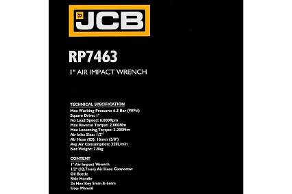 Пневмогайковерт ударный JCB с коротким валом, реверсом и регулировкой усилия 1" JCB-RP7463(58333)
