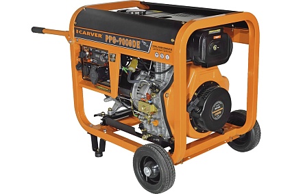 Генератор Carver PPG- 9000DE дизель LT-192FD, 7,0/7,5кВт, 220В, бак12.5л, э/старт, колеса, медь 01.020.00024
