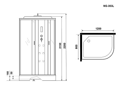 Душевая кабина Niagara Ultra NG-303-01L 120x80 с матовой полосой, с г/м, L