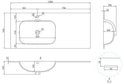 Раковина Vincea Elise 120 см Corian, белый матовый, левая VCB-4EL120MW-L