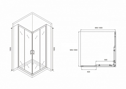 Душевой уголок Abber Schwarzer Diamant 100x100 AG02100B, прозрачный, профиль черный