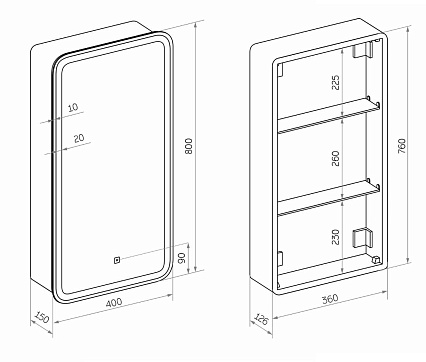 Зеркальный шкаф Континент Elliott LED 40x80 с подсветкой, правый МВК057