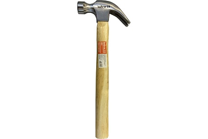 Молоток-гвоздодёр Bohrer 450 г. с деревянной рукояткой круглый боек, cталь 45015045