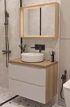 Мебель для ванной ЗОВ Дион 60 см со столешницей, белый матовый/дуб