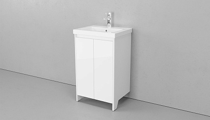 Тумба с раковиной Velvex Klaufs 50 см напольная, белый глянец