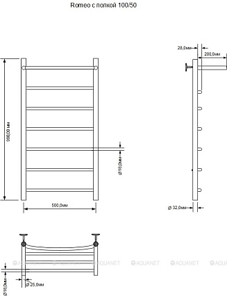 Полотенцесушитель водяной Aquanet Romeo 50x100 см, с верхней полкой