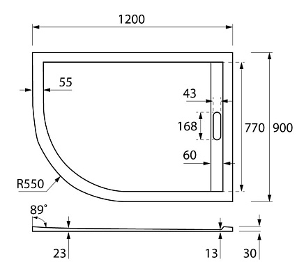 Поддон для душа Cezares TRAY-AS-RH-120/90-550-30-W-R 120x90 из мрамора, R