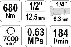 Пневматический гайковерт Yato 1/2&quot;, 680 Нм YT-09524