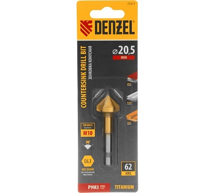 Зенковка конусная под М10, HSS, по металлу, шестигранный хвостовик Denzel 72311