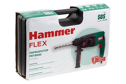 Перфоратор Hammer Flex 800 Вт, SDS+, 26 мм, 0-1245 об/мин, 2.6 Дж, 3 режима, кейс PRT800D
