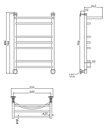 Полотенцесушитель водяной Aquanet Romeo(г2) 60x80 см, с верхней полкой