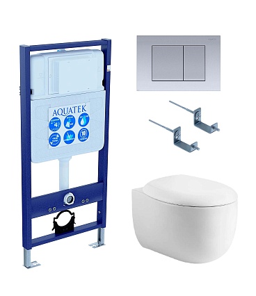 Подвесной унитаз SET Aquatek Альтаир cm-011 4в1 с микролифтом, кнопка хром матовый Подвесной унитаз SET Aquatek Альтаир cm-011 4в1 с микролифтом, кнопка хром матовый