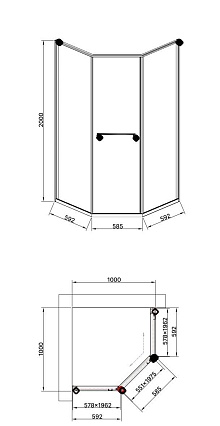 Душевой уголок Timo TTSS-100/03C-8L 100x100 левый, прозрачный, черный T35L