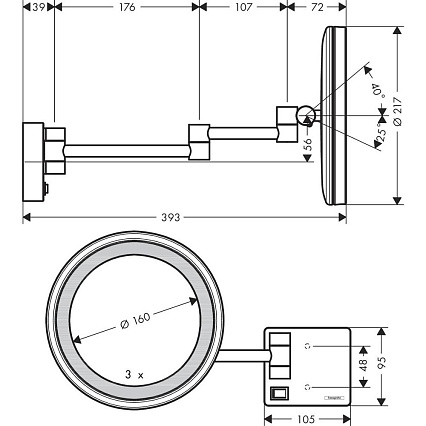 Зеркало косметическое Hansgrohe AddStoris 41790340 шлифованный черный хром