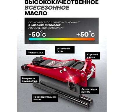 Домкрат подкатной гидравлический низкопрофильный двухпоршневой с резиновой накладкой EVERFORCE 3т (h min 75мм, h max 510мм) EF-T830018(58119)