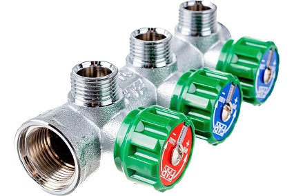 Регулирующий коллектор FAR 3/4" (ВР-НР) с 3 отв. 1/2" НР (заглушка для коллектора FK 4150 34 в комплекте) FK 3822 341241