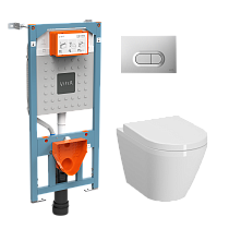 Подвесной унитаз VitrA Integra Round L-box 9004B003-7202 с микролифтом кнопка хром матовый