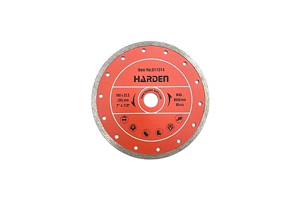Диск алмазный отрезной сплошной 180x22.2 мм, влажная резка Harden 611314
