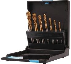 Набор метчиков машинных спиральных VOLKEL M3-M12 HSSE-TiN DIN371/376 (C/2-3P, R35) 7пр V47827