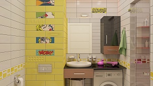 Стилизация поп-арт с яркими акцентами в ванной комнате