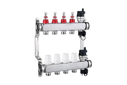 Блок коллекторный KROMWELL 1", из нержавеющей стали, с расходомерами, 3 отвода 3/4"EU KW.SM6000635