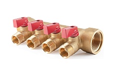 Коллектор с шаровыми кранами PROFACTOR в/н 1&quot; х 4 вых 1/2&quot;нар PF MV 265.4