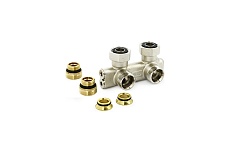 Угловой узел Uni-Fitt перекрёстный, НВ 3/4&quot; х 3/4&quot;ЕК, радиаторный, с вентилями, ниппелями и адаптерами 197N3011