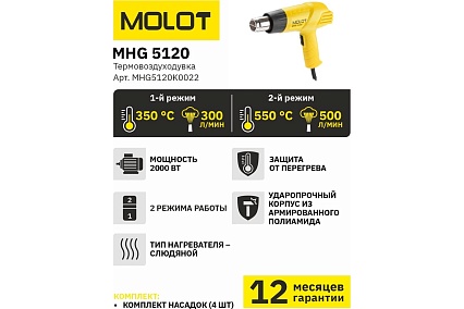 Строительный фен-термовоздуходувка Molot MHG 5120 MHG5120K0022