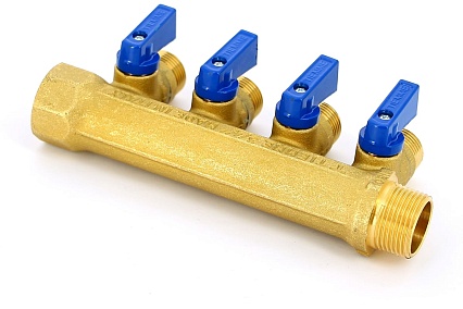 Коллектор Tiemme НВ 3/4', 4х1/2'х16 Н 36 мм, с кранами 1820016/1824G160404