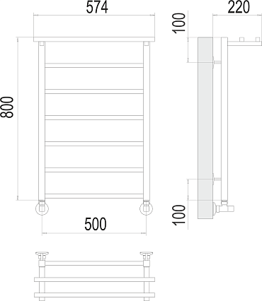 Полотенцесушитель водяной Terminus Контур П7 500x800, 4670078529718 с полкой