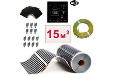 Плёночный электрический тёплый пол ТеплоСофт 15м.кв. с умным черным wi-fi терморегулятором плёнка 15м.кв./М2/черный