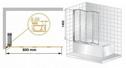 Шторка для ванны Радомир Смайл 100х140 прозрачная, 4 секции хром